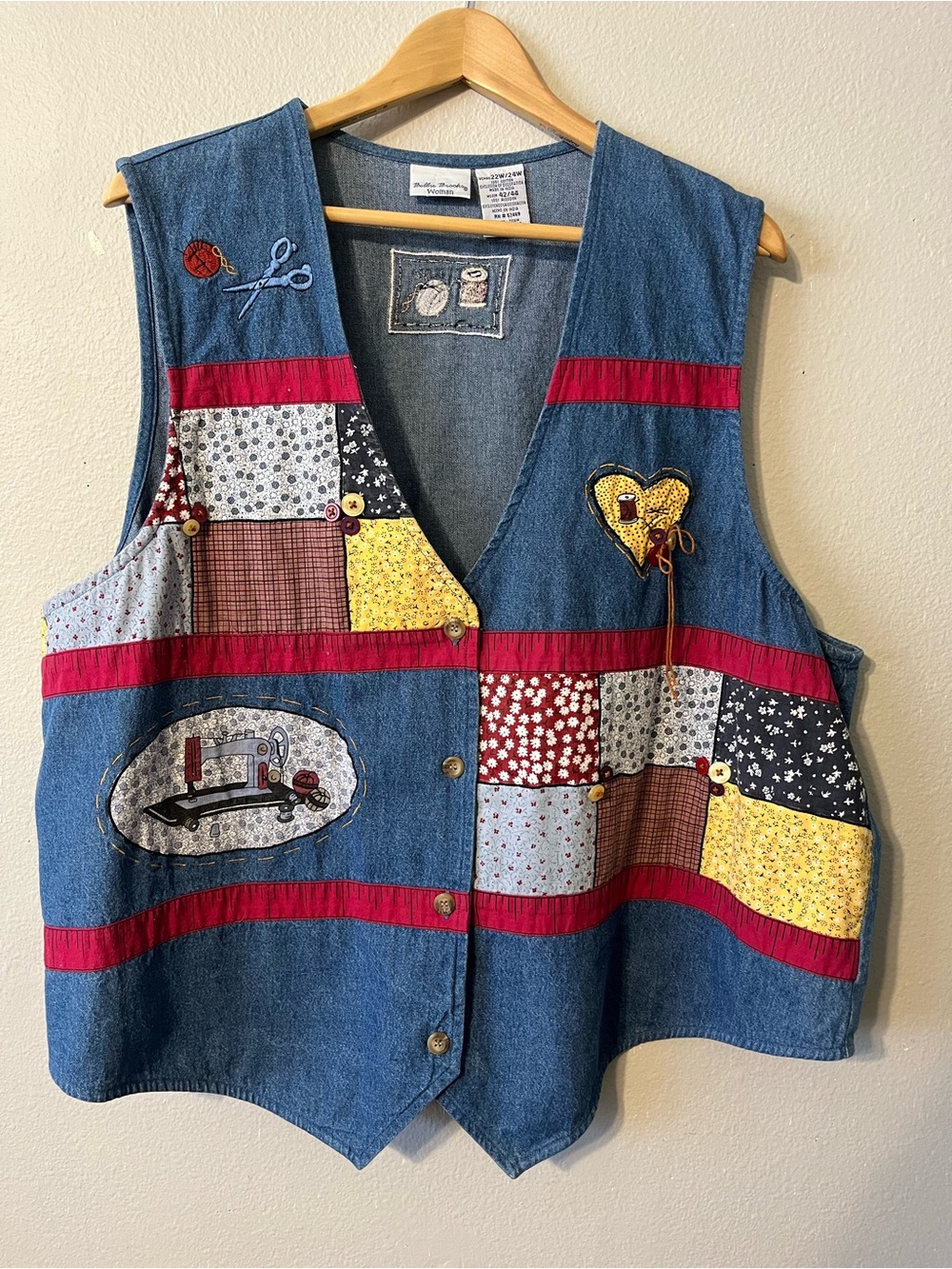 Vintage Bobbie Brooks 80’s 90’s Denim Patchwork Sewing Theme Vest Grandmacore 22